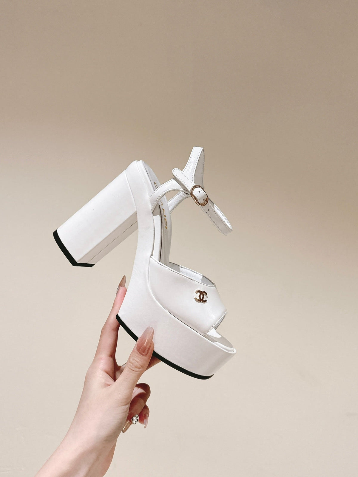 Chanel High Sandal White Calfskin