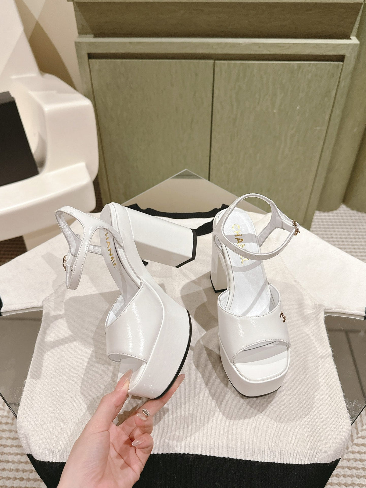 Chanel High Sandal White Calfskin