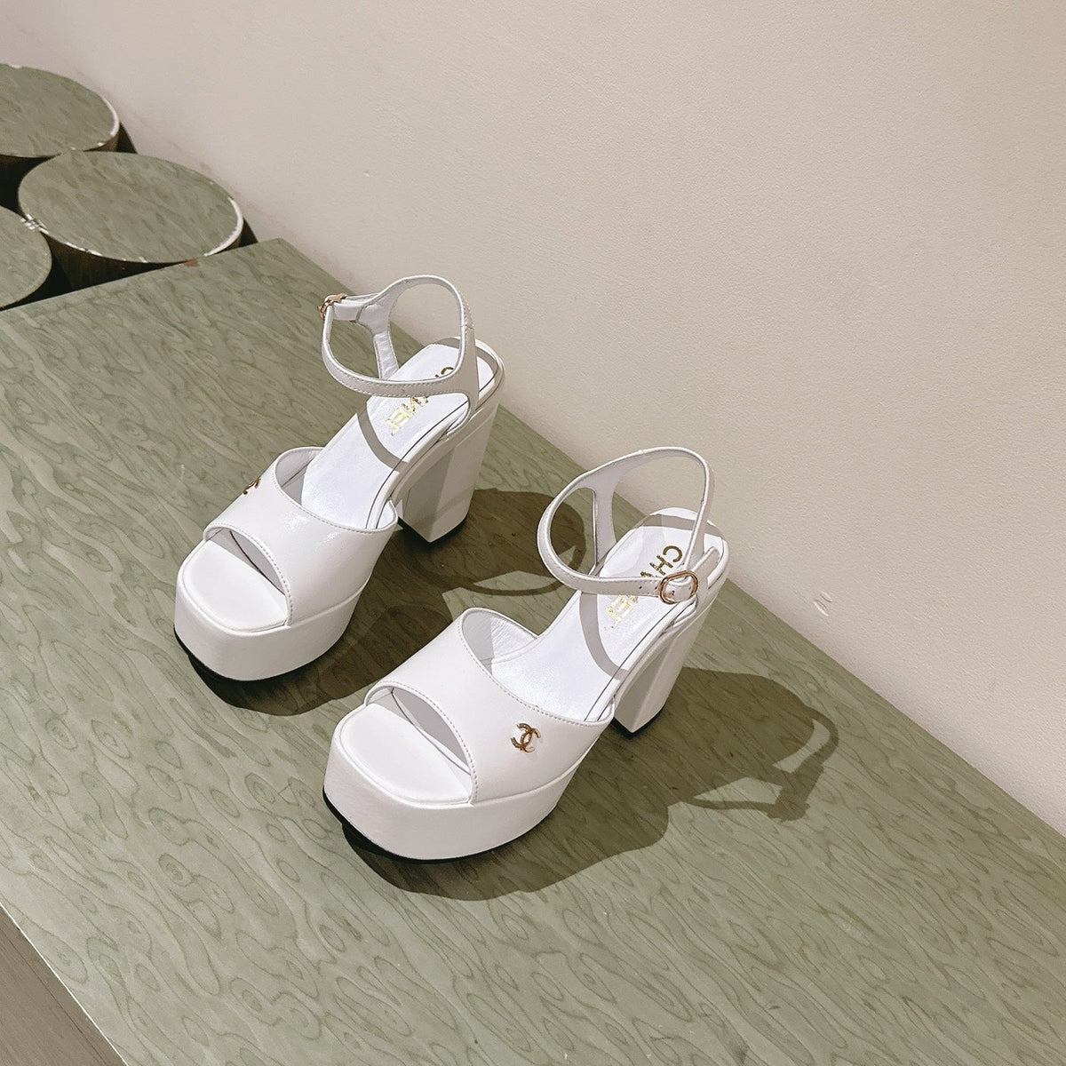 Chanel High Sandal White Calfskin