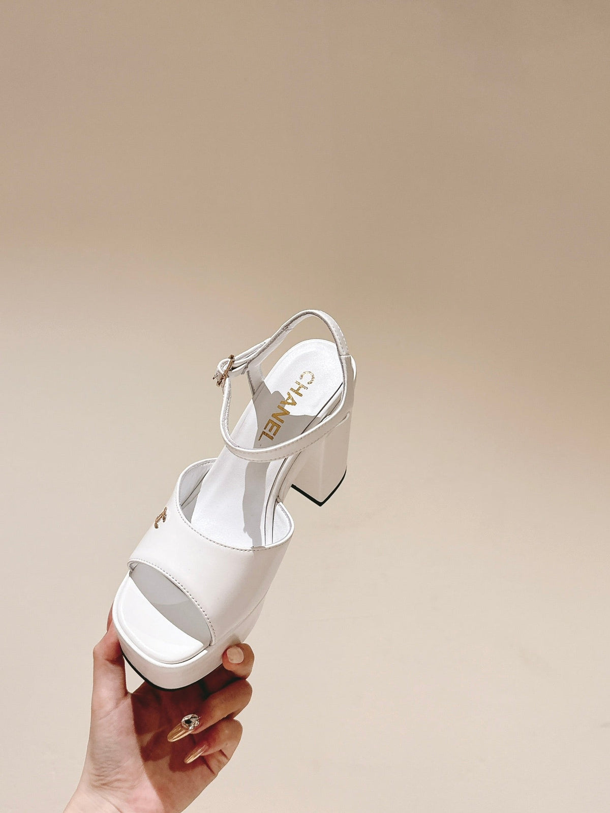 Chanel High Sandal White Calfskin