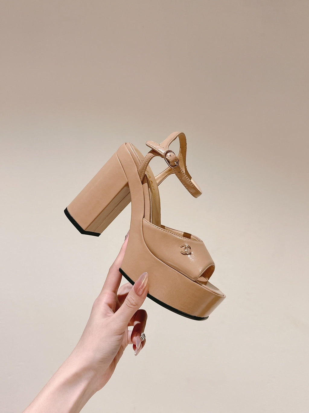 Chanel High Sandal Beige Cream Calfskin