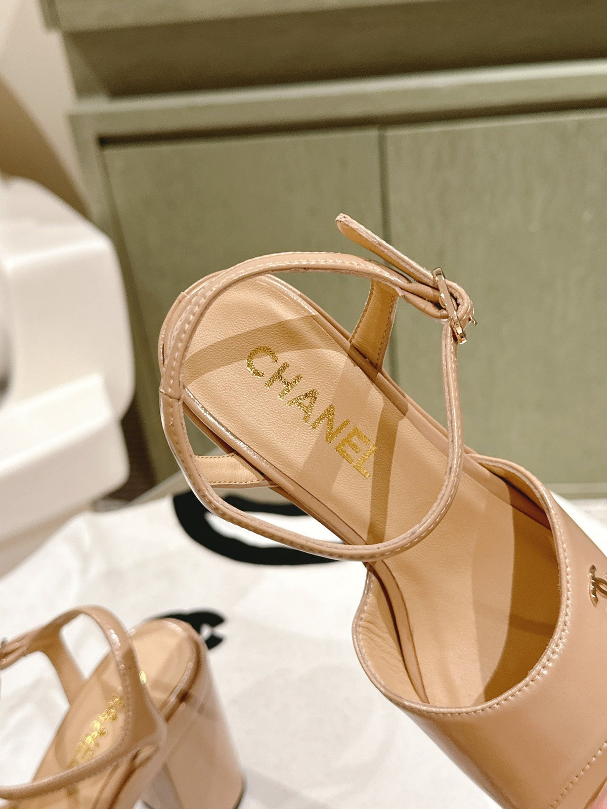 Chanel High Sandal Beige Cream Calfskin