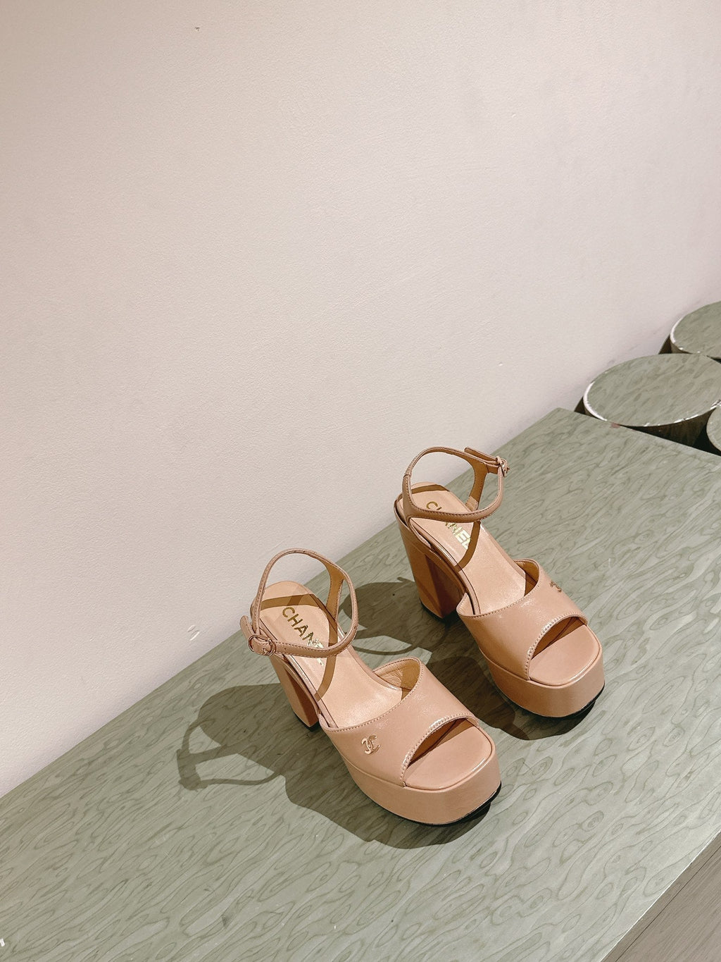 Chanel High Sandal Beige Cream Calfskin