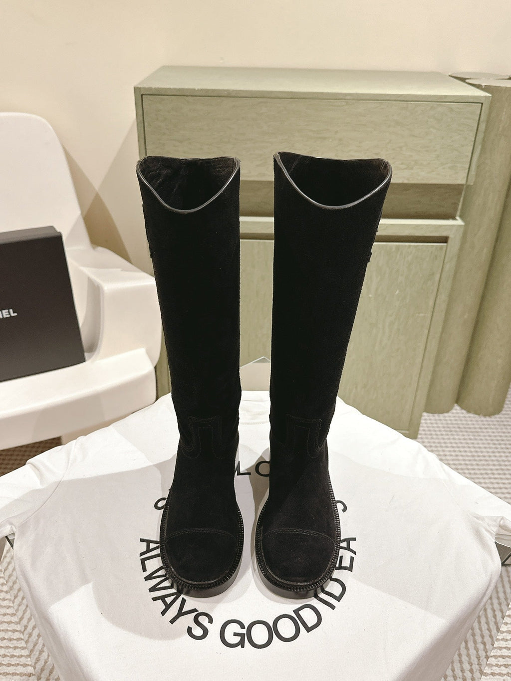 Chanel High Boots Black Suede Calfskin