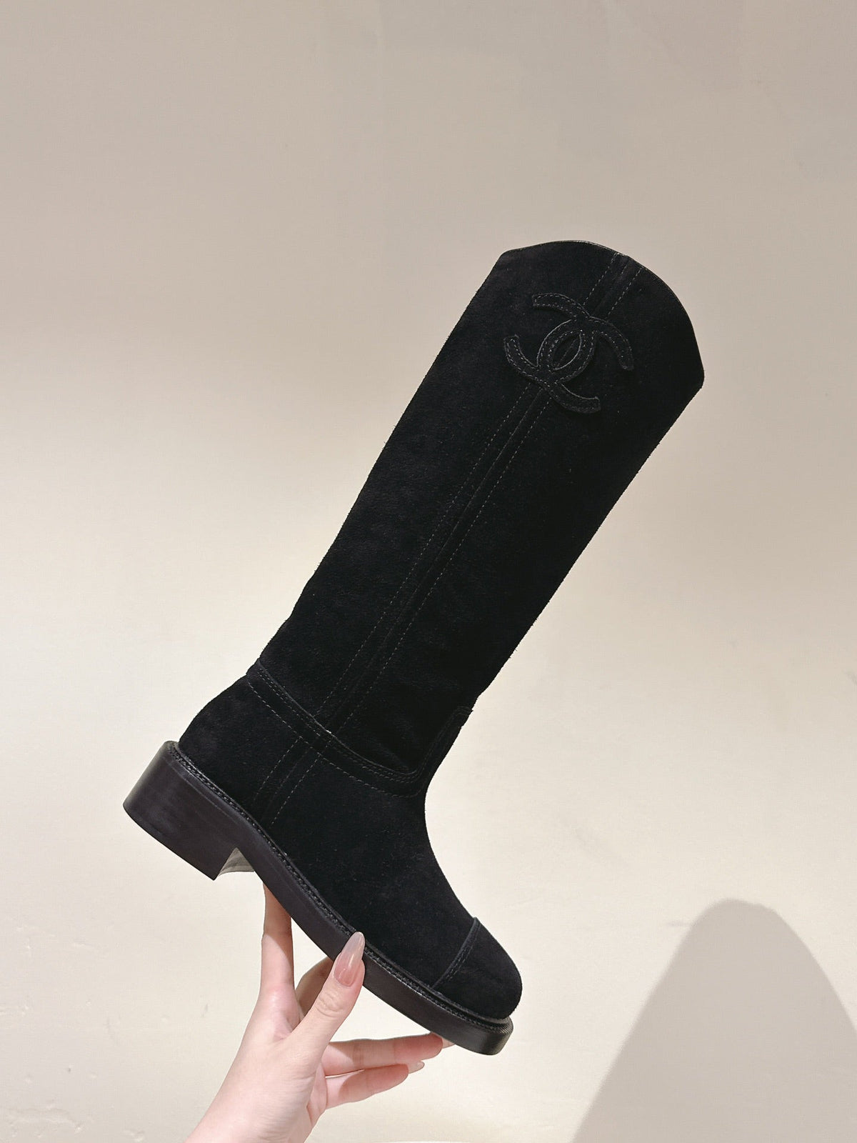 Chanel High Boots Black Suede Calfskin