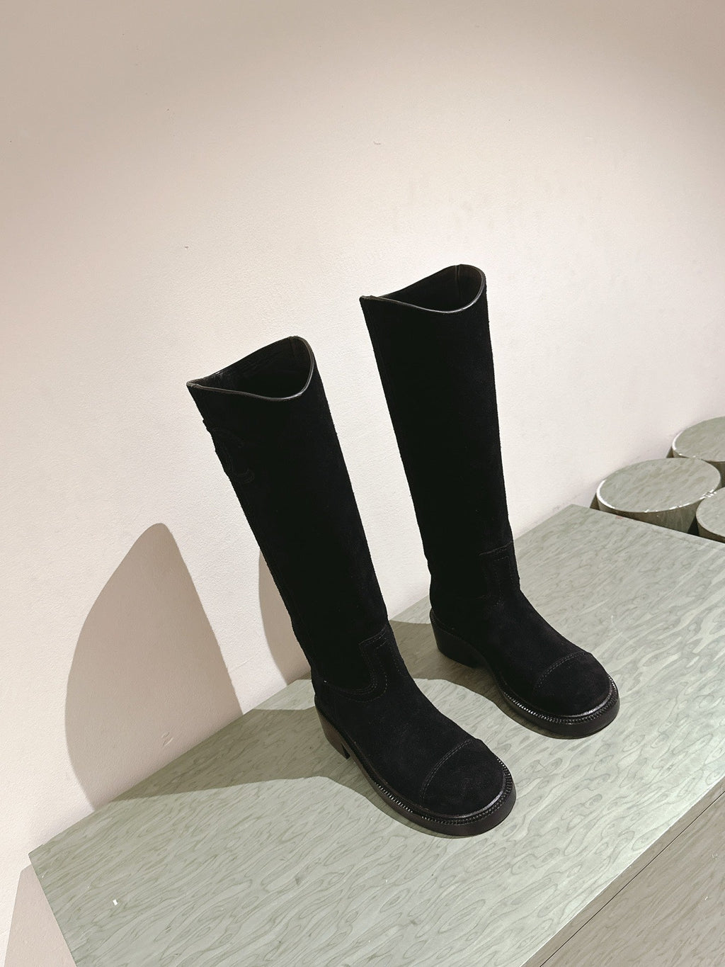 Chanel High Boots Black Suede Calfskin
