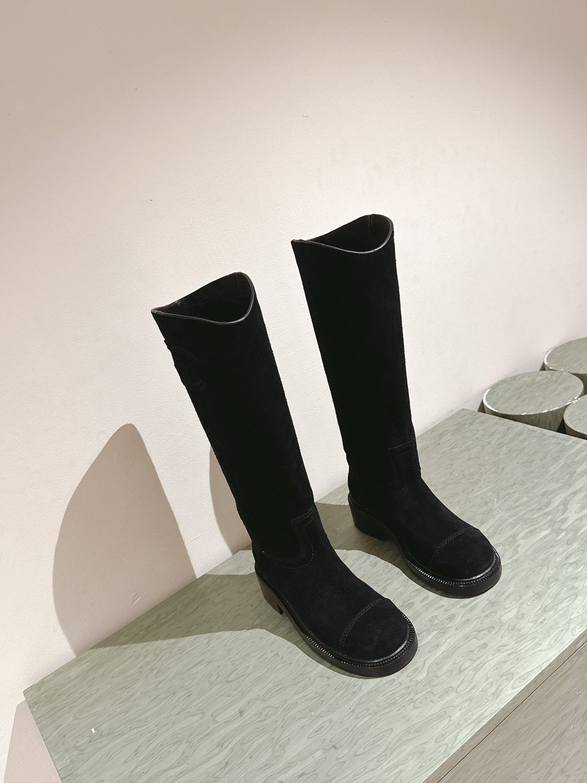 Chanel High Boots Black Suede Calfskin