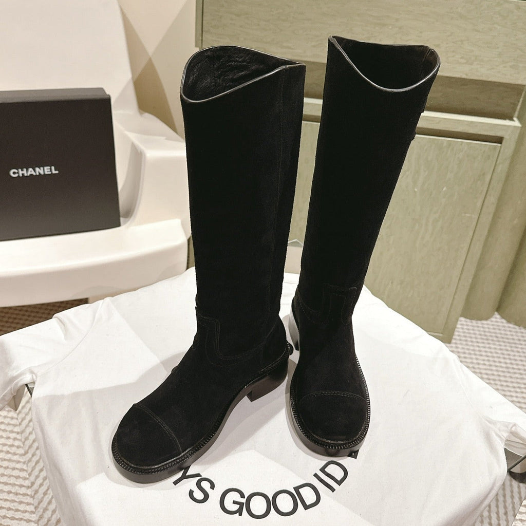 Chanel High Boots Black Suede Calfskin