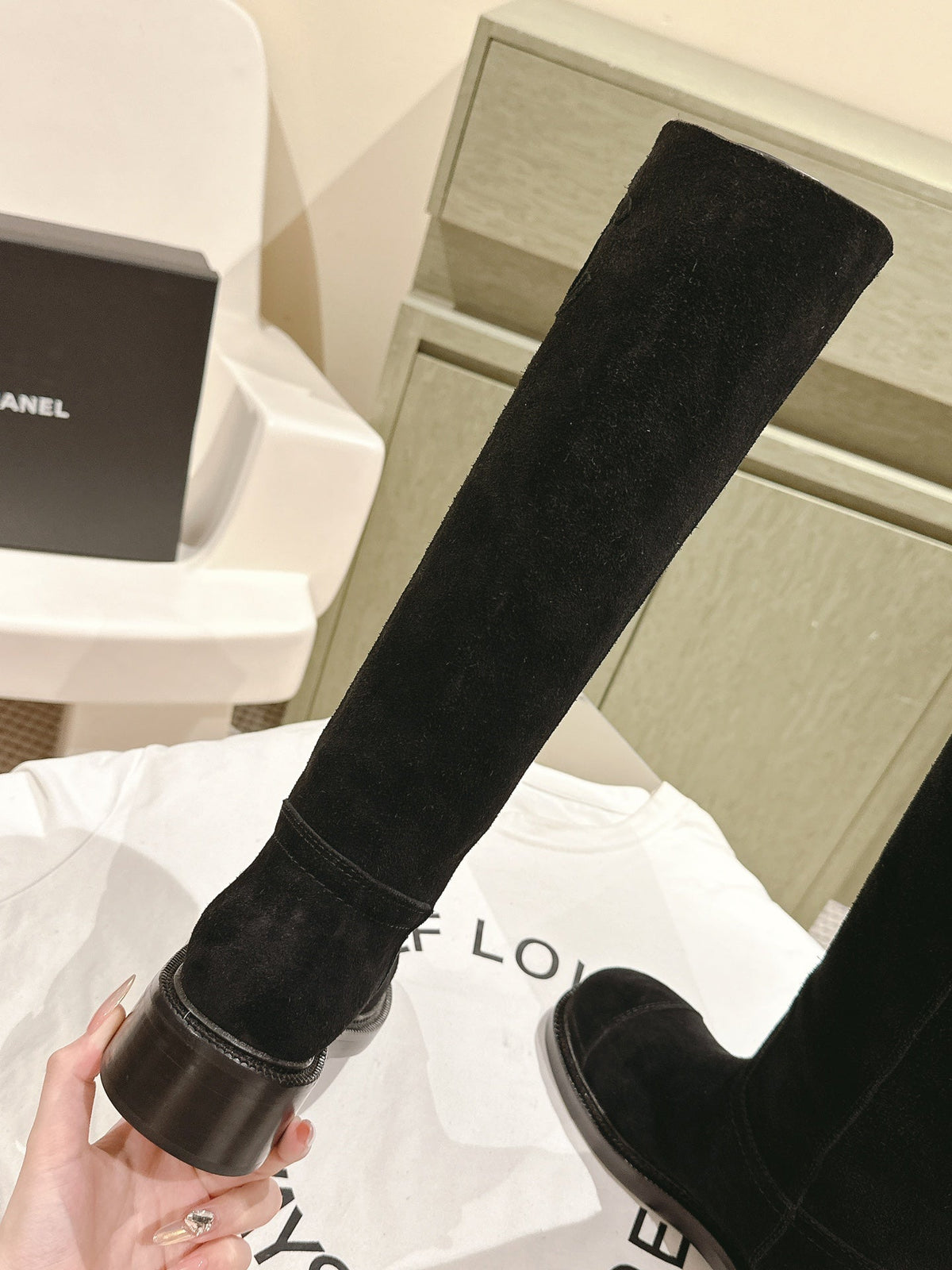 Chanel High Boots Black Suede Calfskin