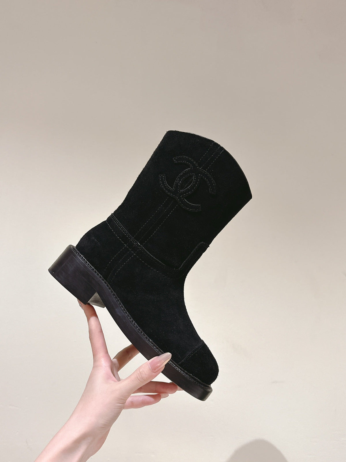 Chanel Short Boots Black Suede Calfskin
