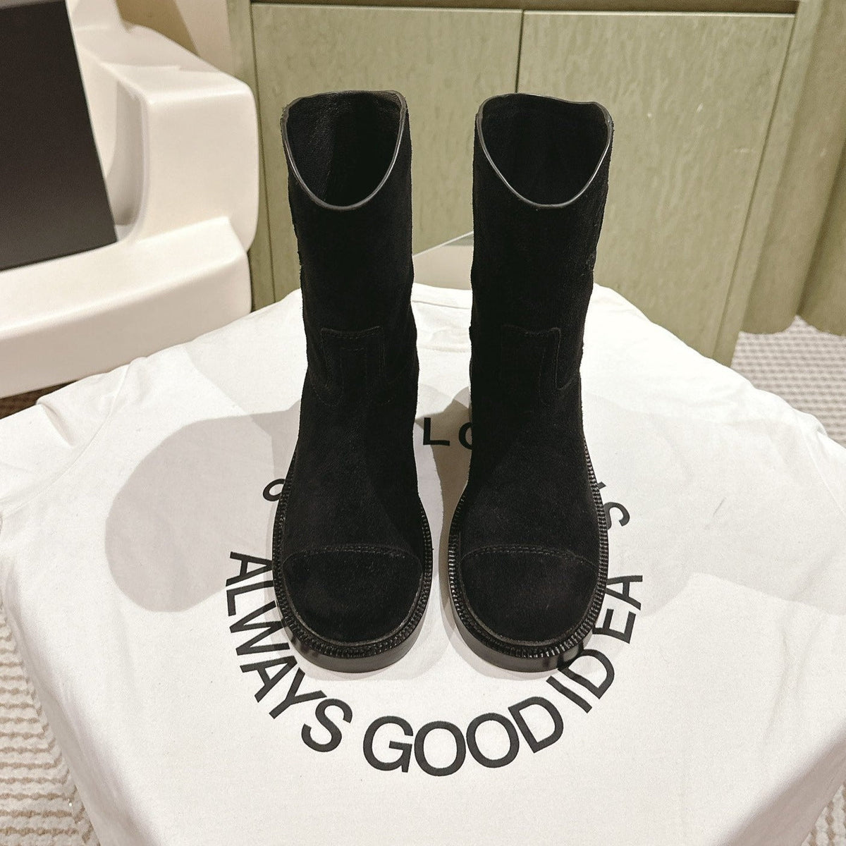 Chanel Short Boots Black Suede Calfskin