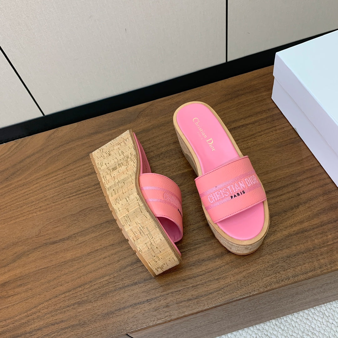 Dior 25S Dway Wedge Slide 90 mm in Pink Calfskin