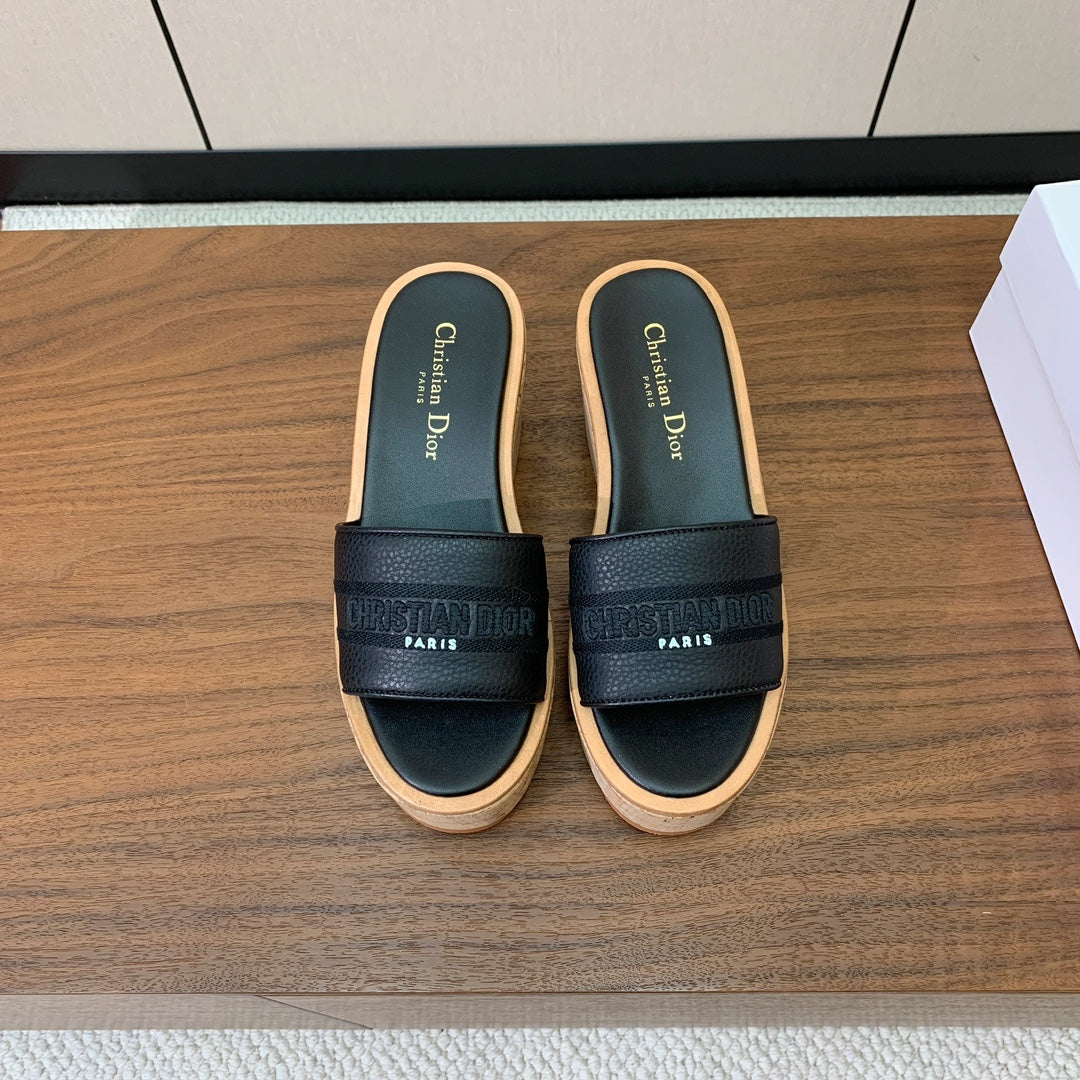 Dior 25S Dway Wedge Slide 90 mm in Black Calfskin