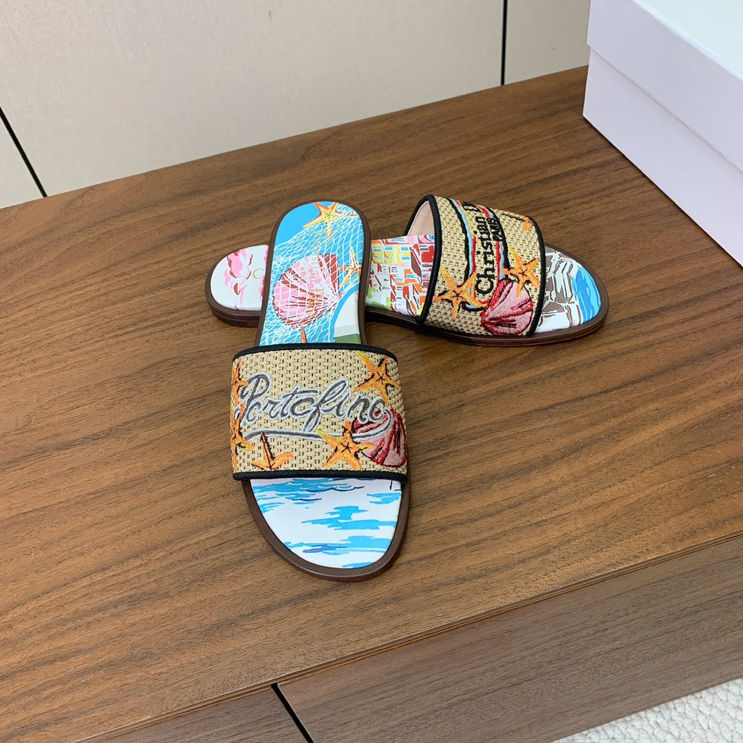 Dior 25S Dway Slide in Multicolor Calfskin and Fabric Style 2