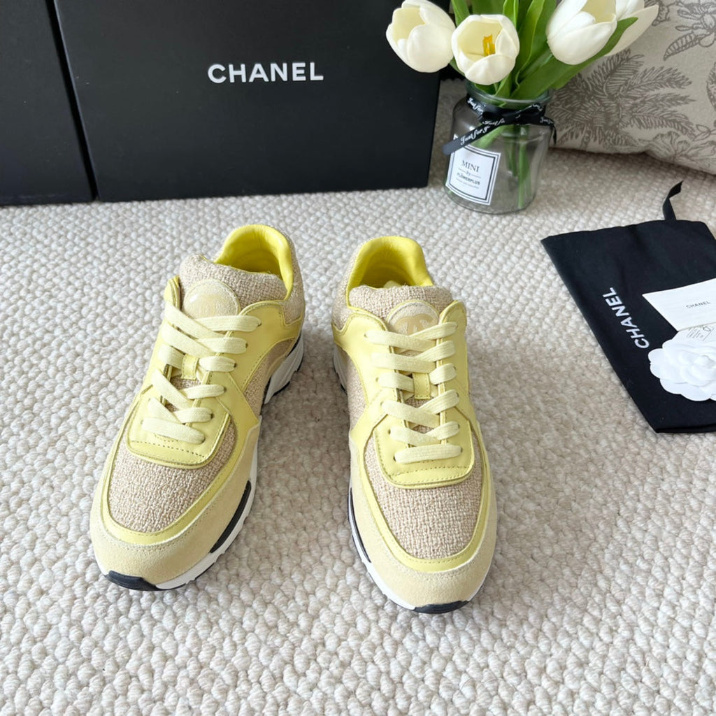 Chanel Sneaker in Light Yellow Wool Tweed and Suede