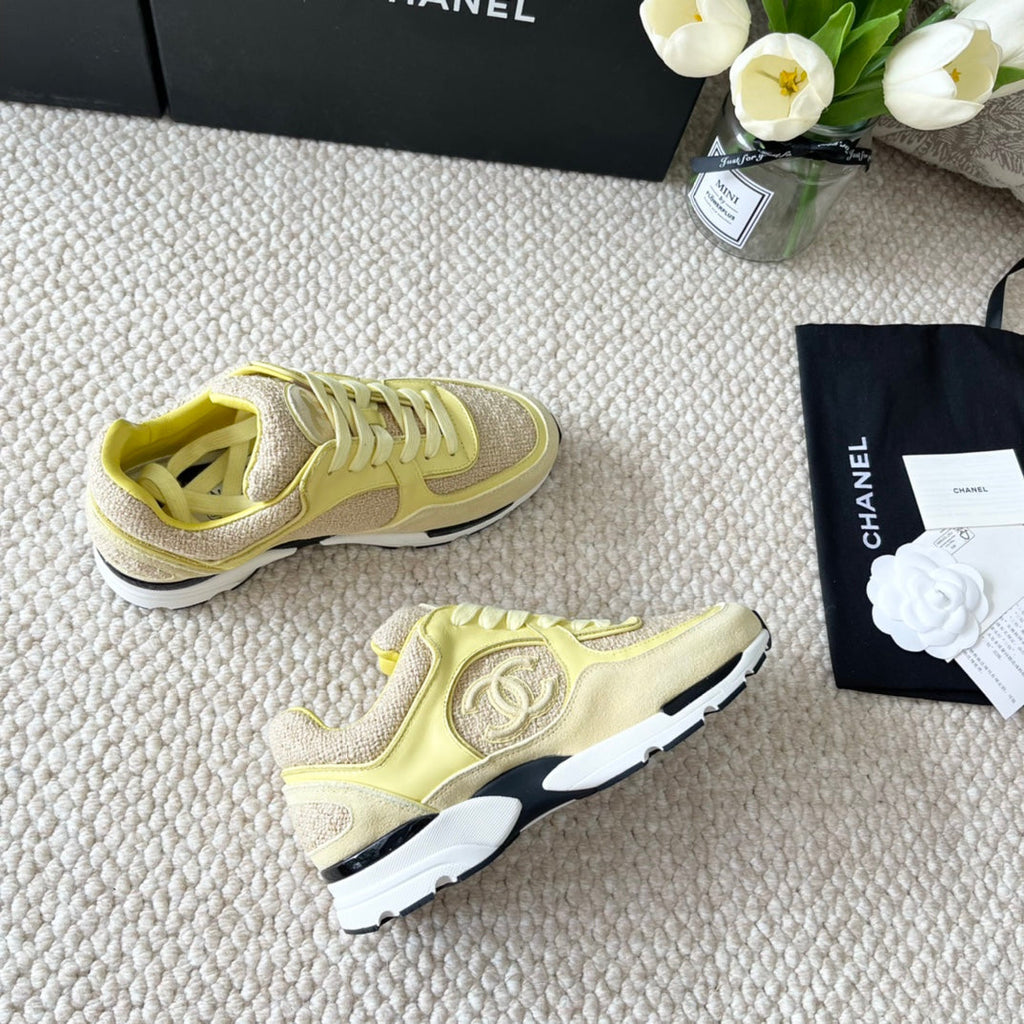 Chanel Sneaker in Light Yellow Wool Tweed and Suede