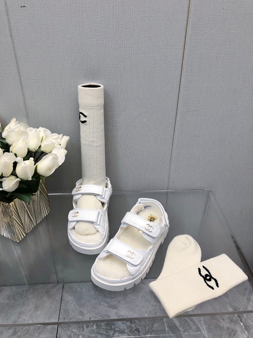 Chanel Dad Sandal White Lambskin