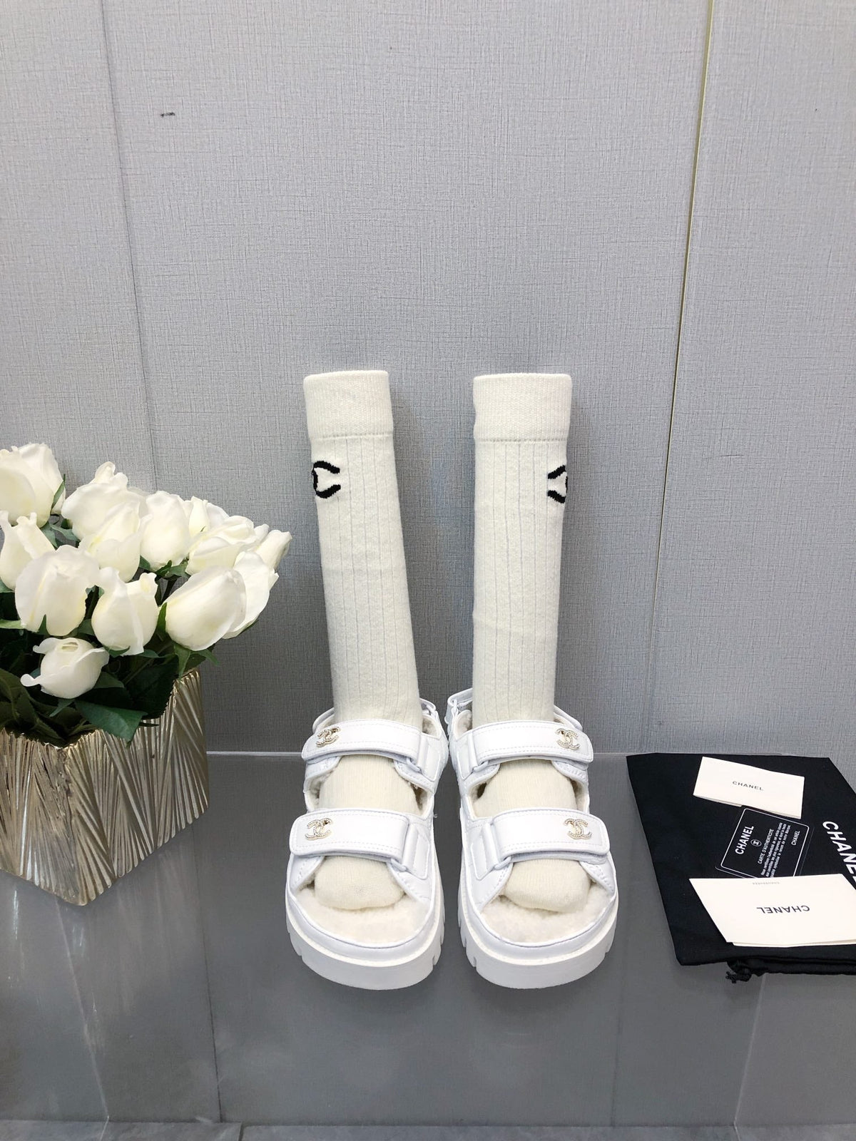 Chanel Dad Sandal White Lambskin