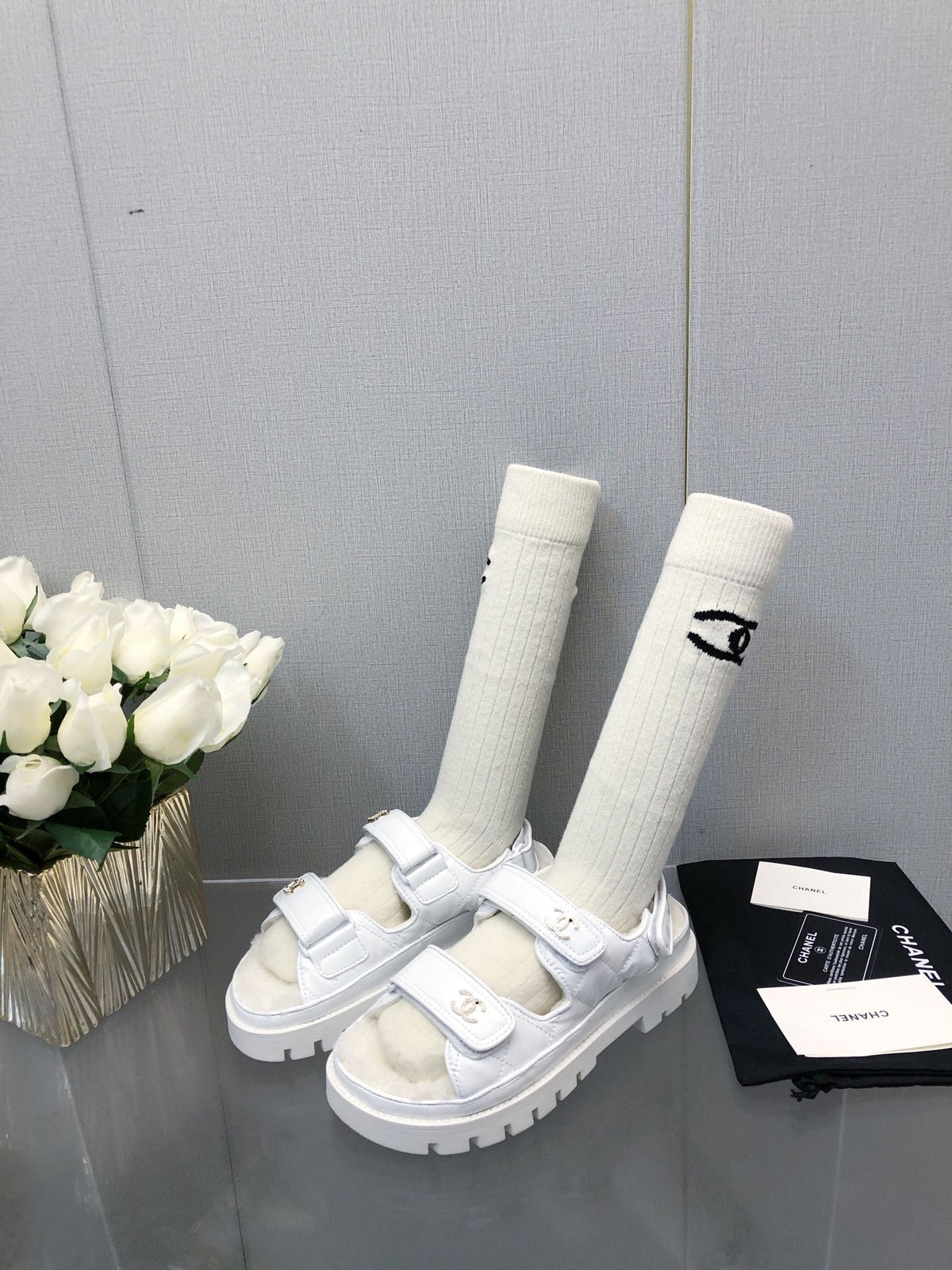 Chanel Dad Sandal White Lambskin