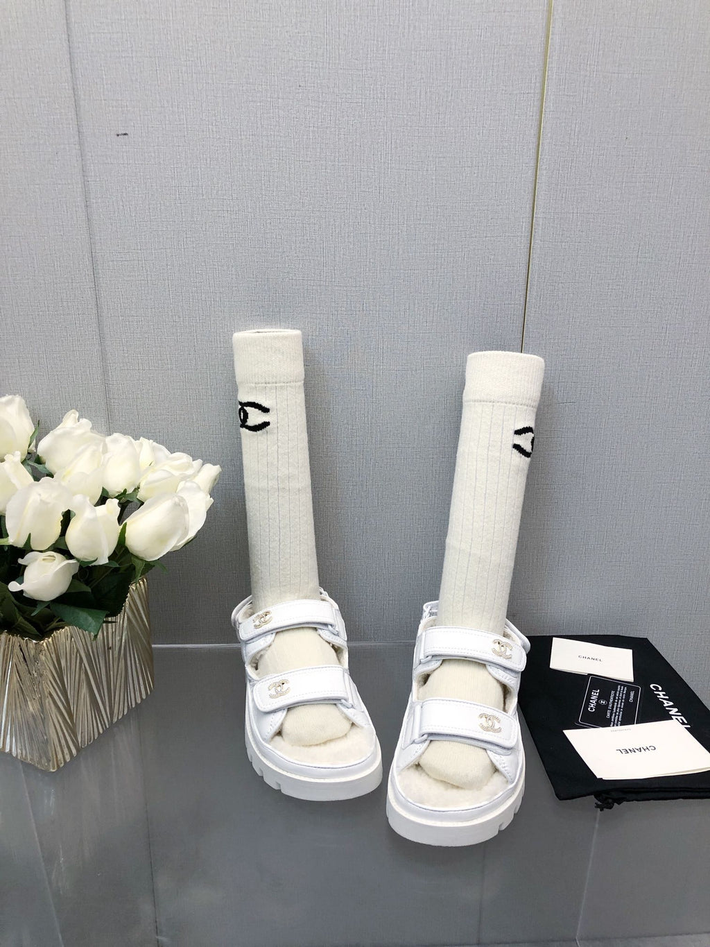 Chanel Dad Sandal White Lambskin
