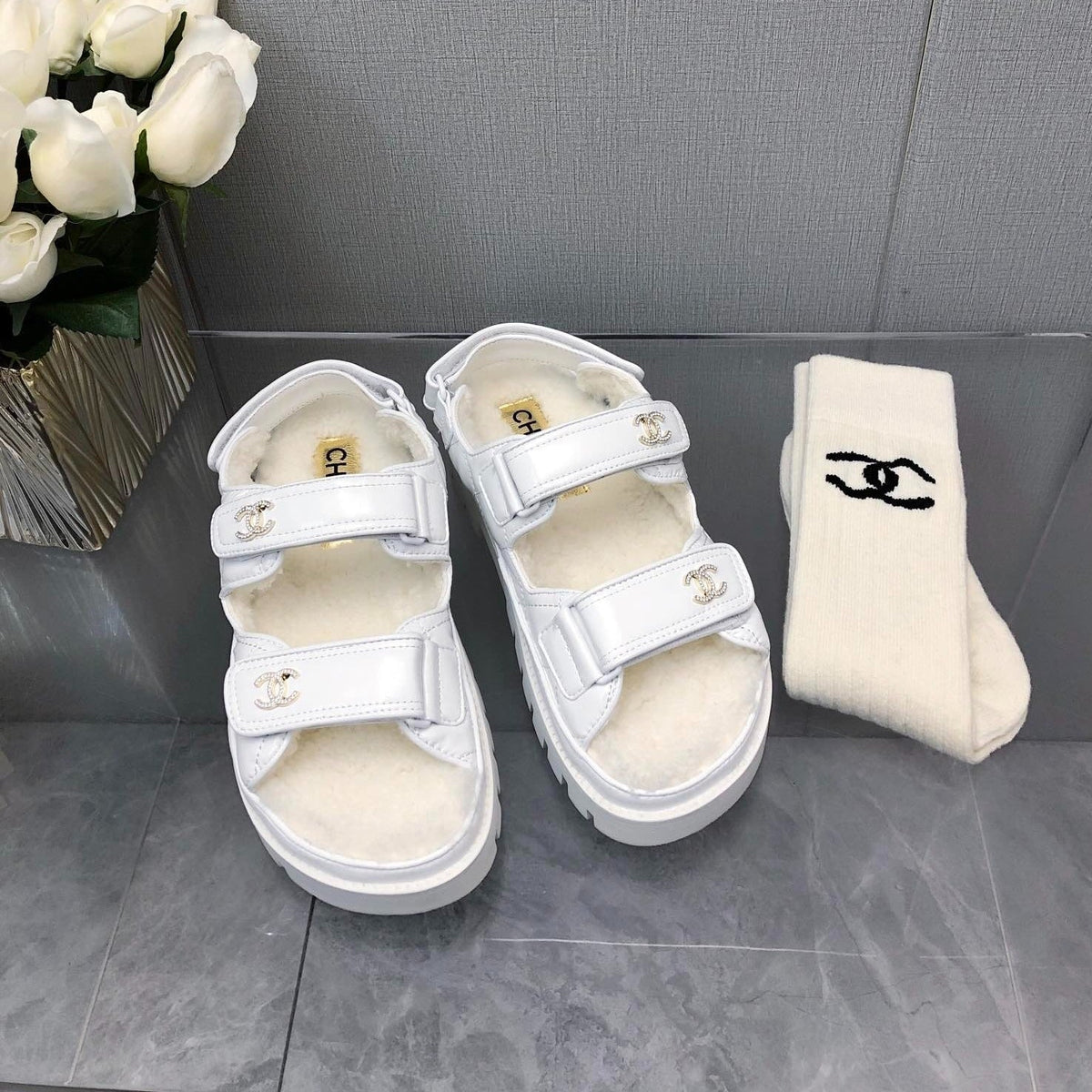 Chanel Dad Sandal White Lambskin