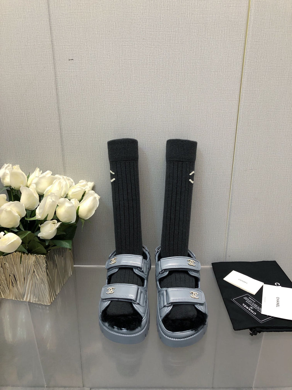 Chanel Dad Sandal Saphire Blue Lambskin