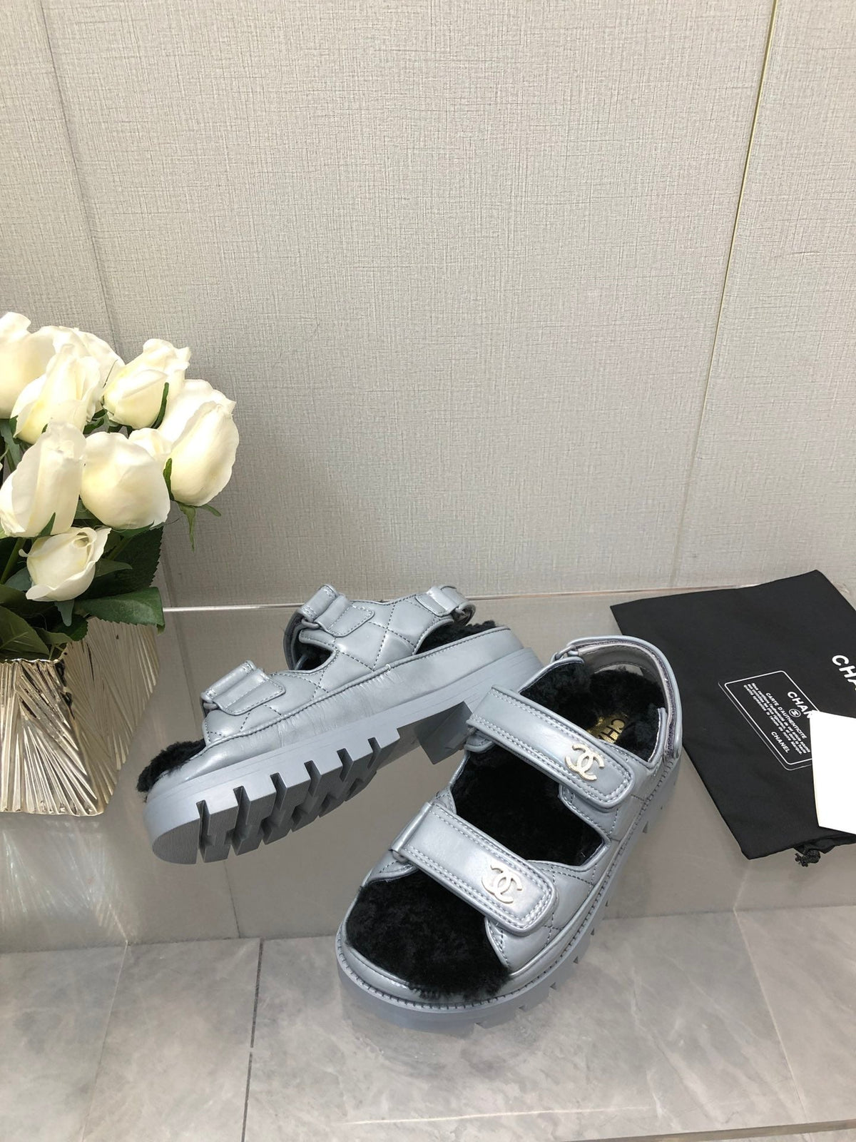 Chanel Dad Sandal Saphire Blue Lambskin