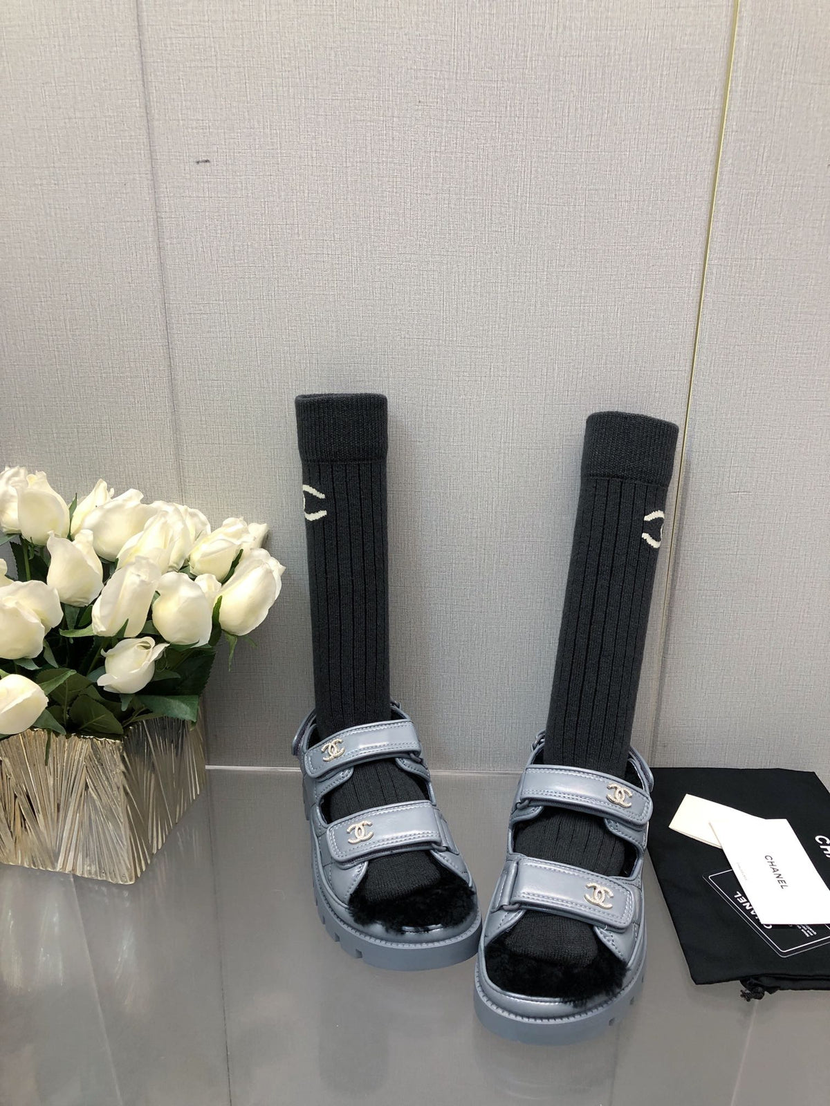 Chanel Dad Sandal Saphire Blue Lambskin