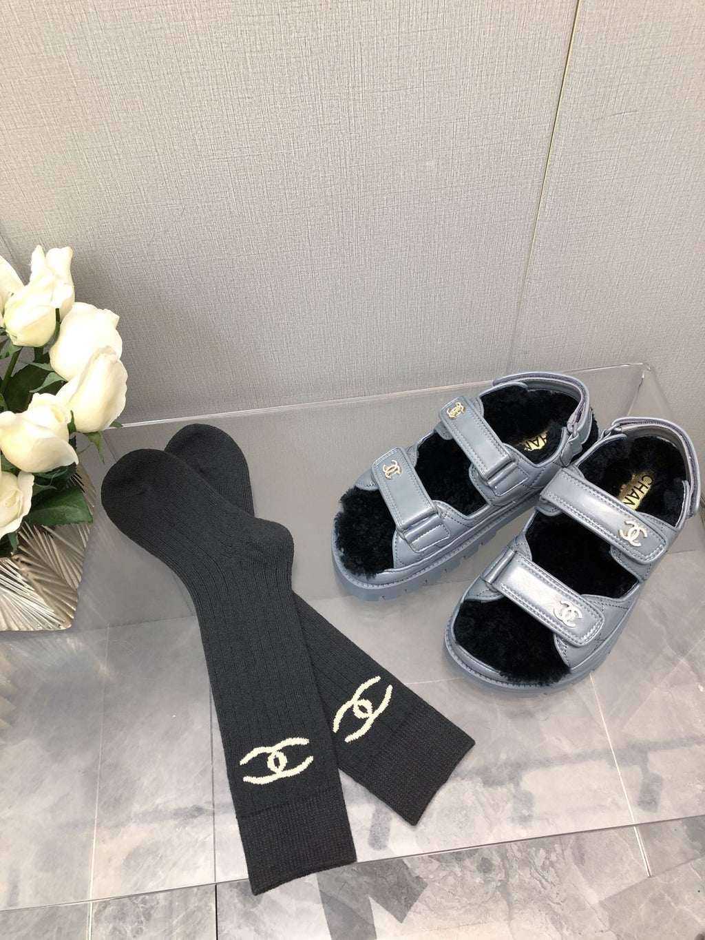 Chanel Dad Sandal Saphire Blue Lambskin