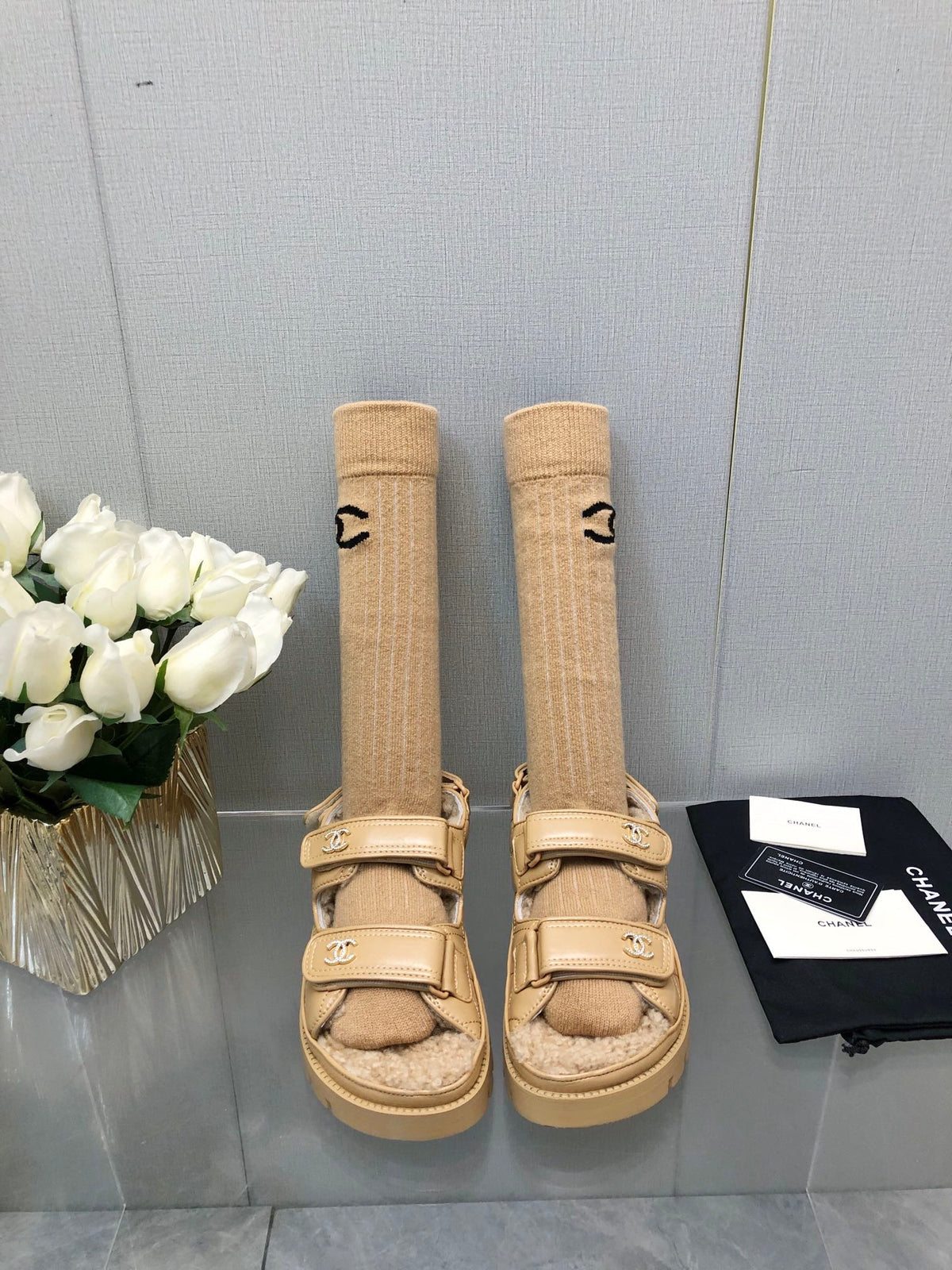 Chanel Dad Sandal Yellow Cream Lambskin