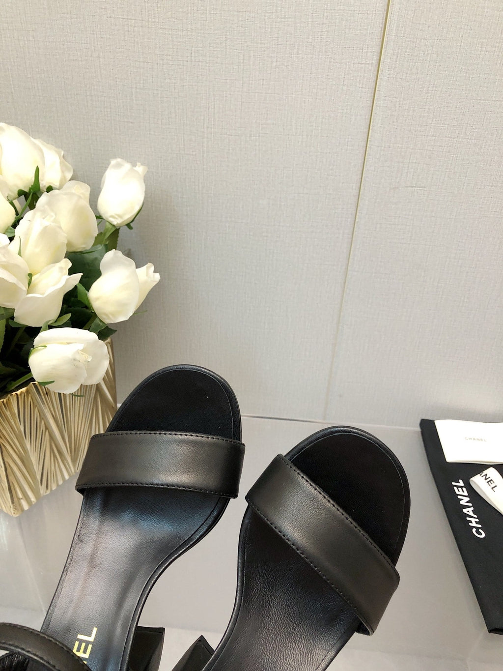 Chanel Block Heel 9 cm Sandal in Black Lambskin