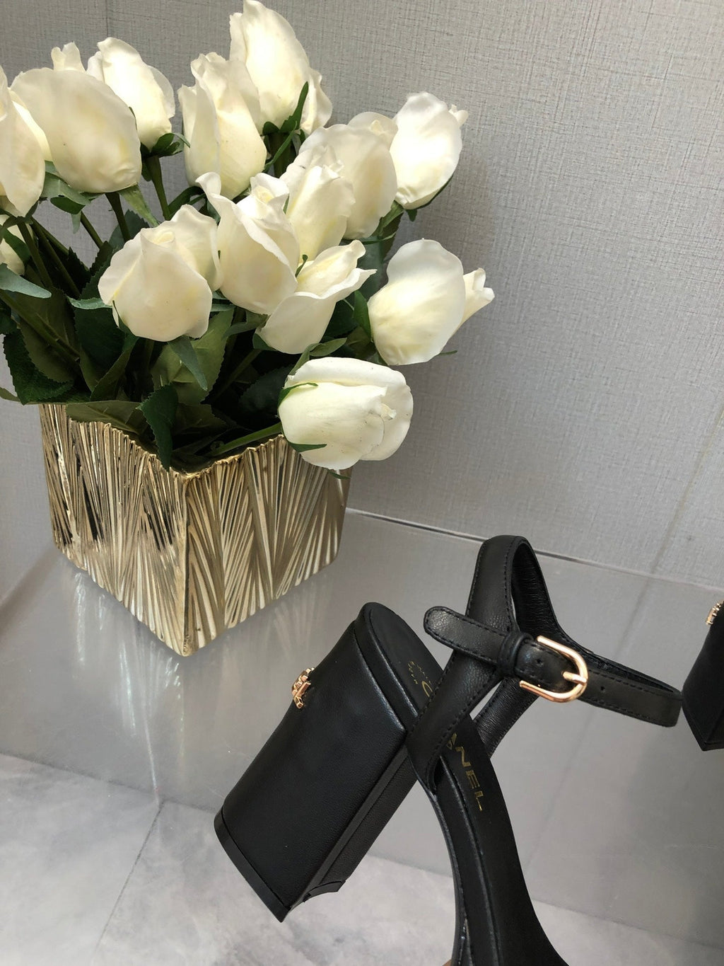 Chanel Block Heel 9 cm Sandal in Black Lambskin