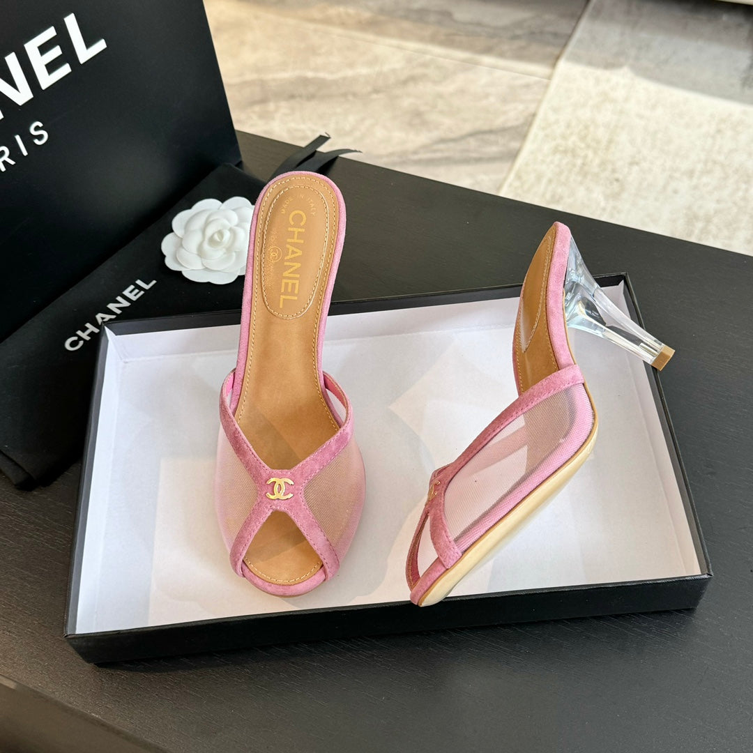 Chanel Double C High Heel Rose Pink Lambskin