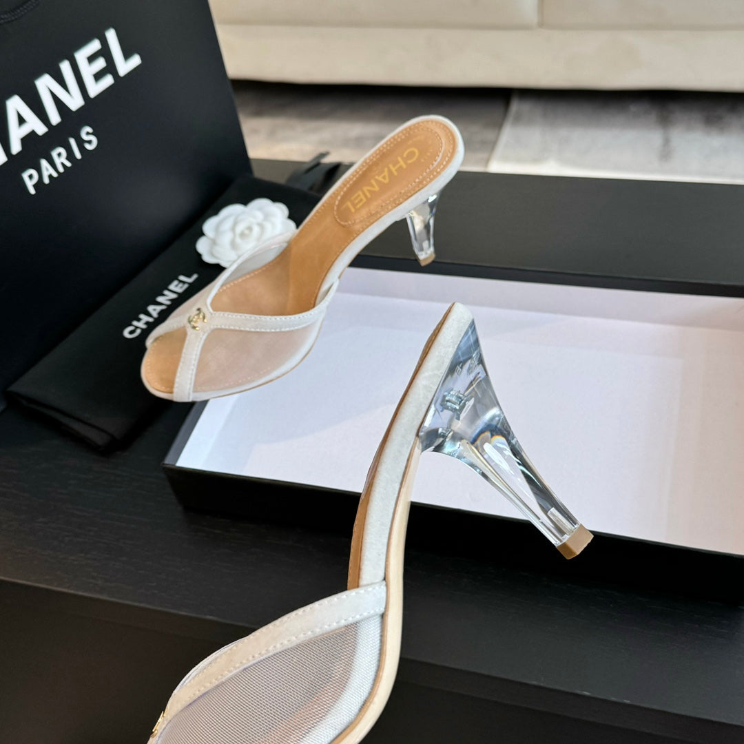Chanel Double C High Heel White Lambskin