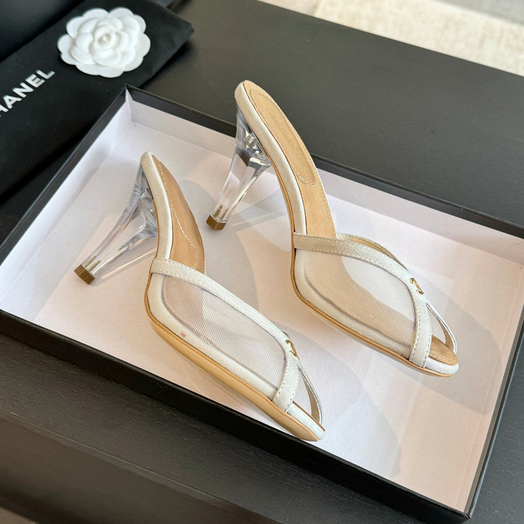 Chanel Double C High Heel White Lambskin