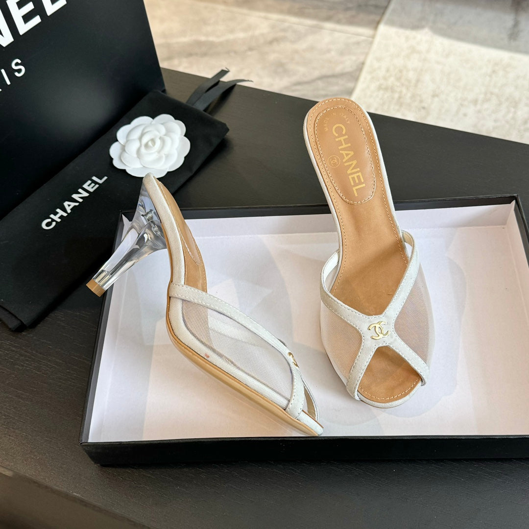 Chanel Double C High Heel White Lambskin