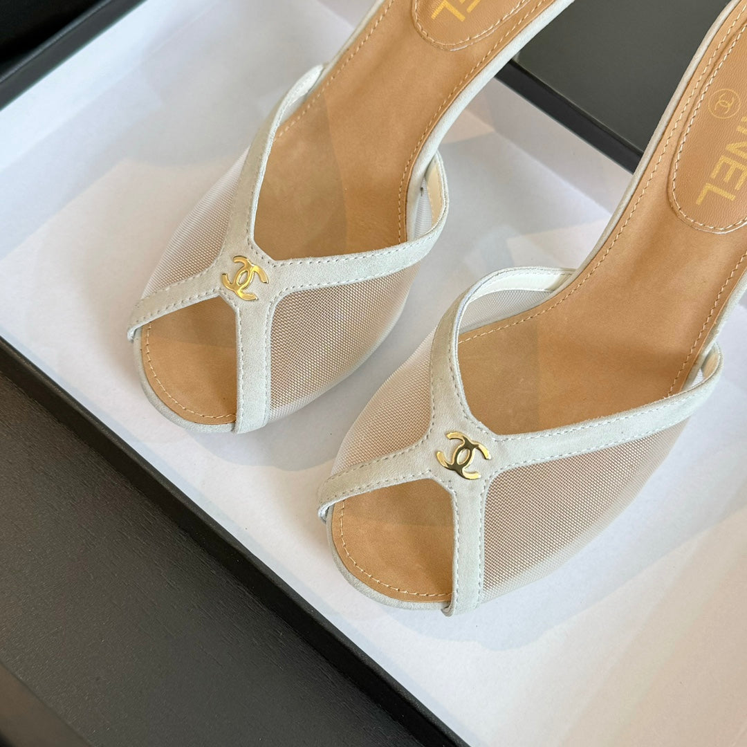Chanel Double C High Heel White Lambskin
