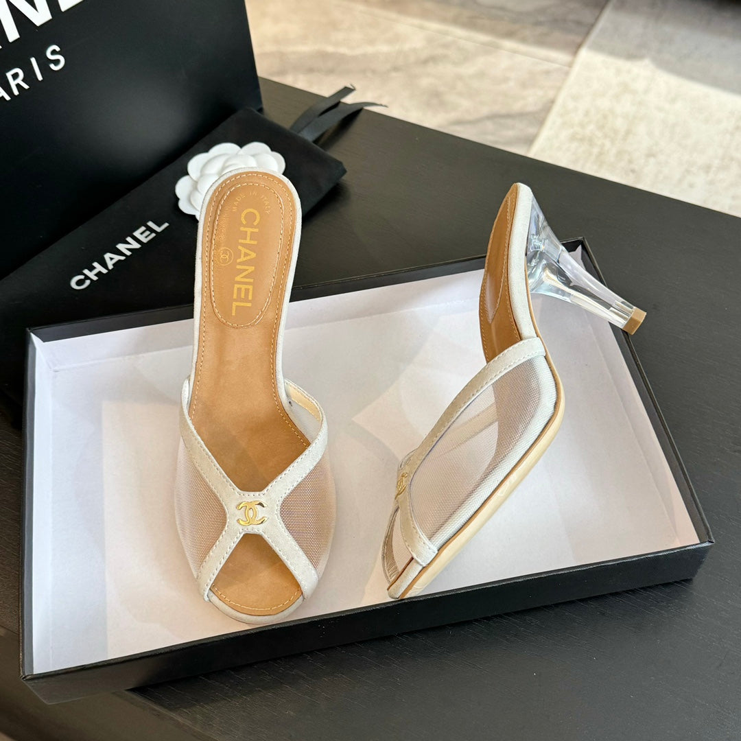 Chanel Double C High Heel White Lambskin