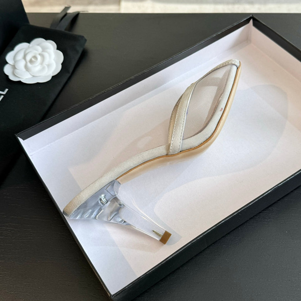 Chanel Double C High Heel White Lambskin