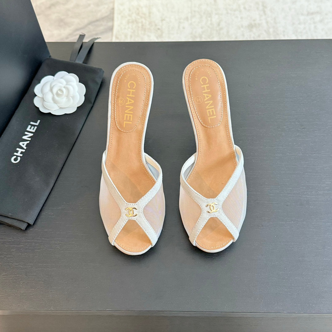 Chanel Double C High Heel White Lambskin