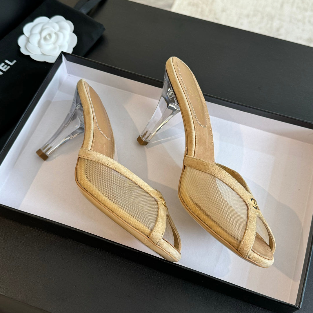 Chanel Double C High Heel Tan Brown Lambskin