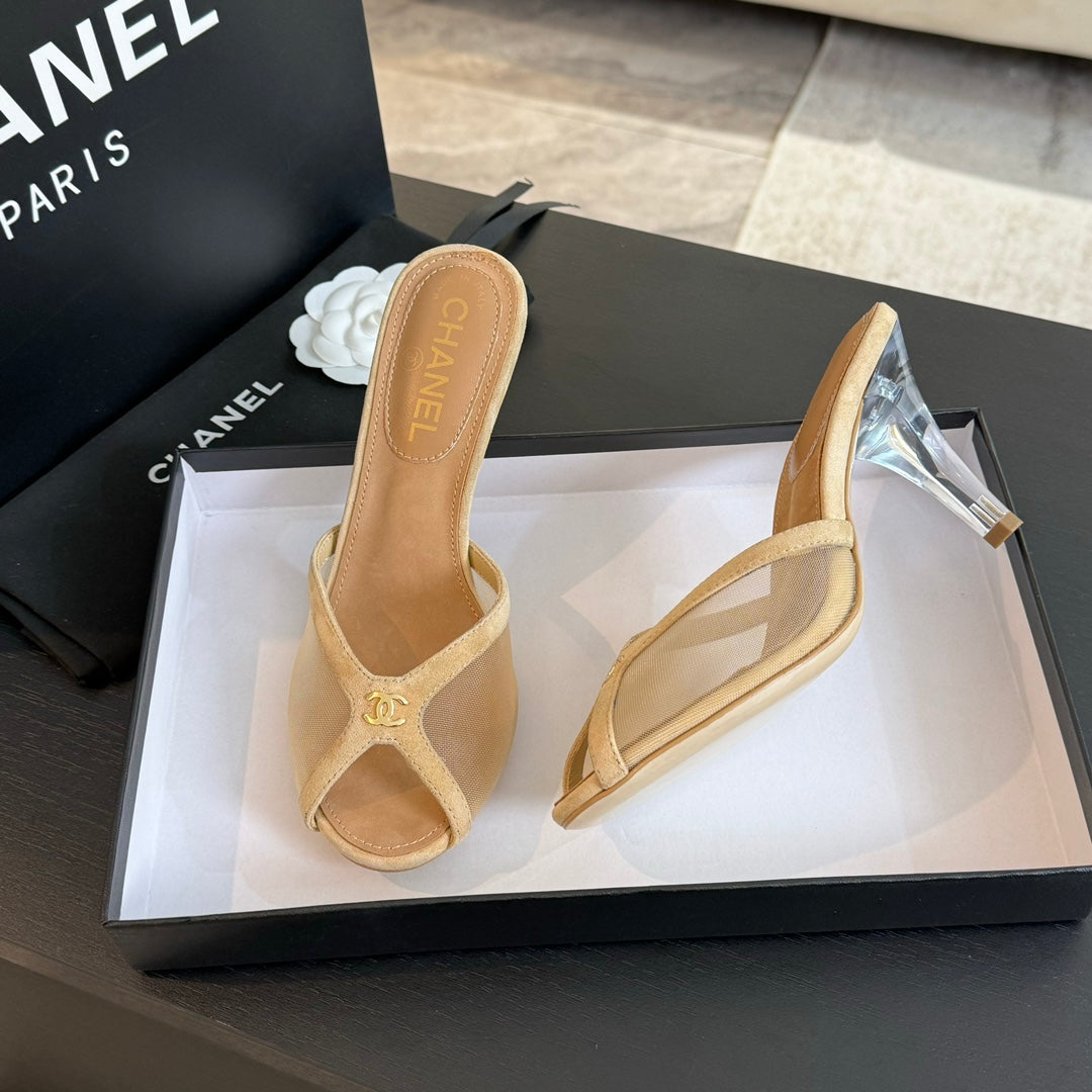 Chanel Double C High Heel Tan Brown Lambskin