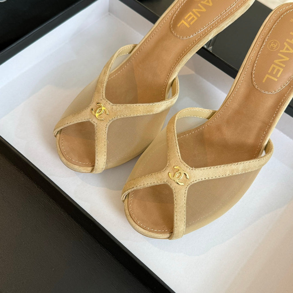 Chanel Double C High Heel Tan Brown Lambskin
