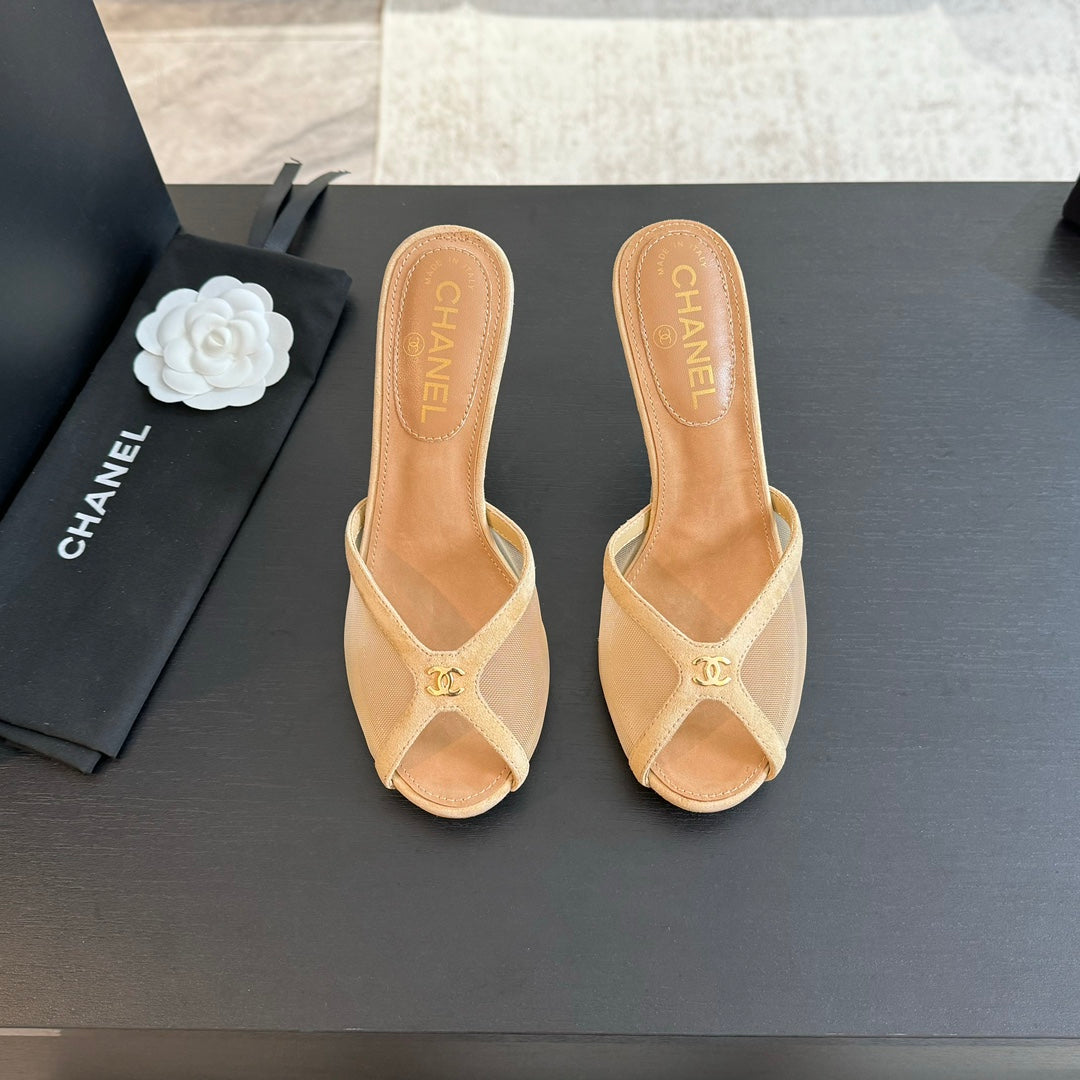 Chanel Double C High Heel Tan Brown Lambskin