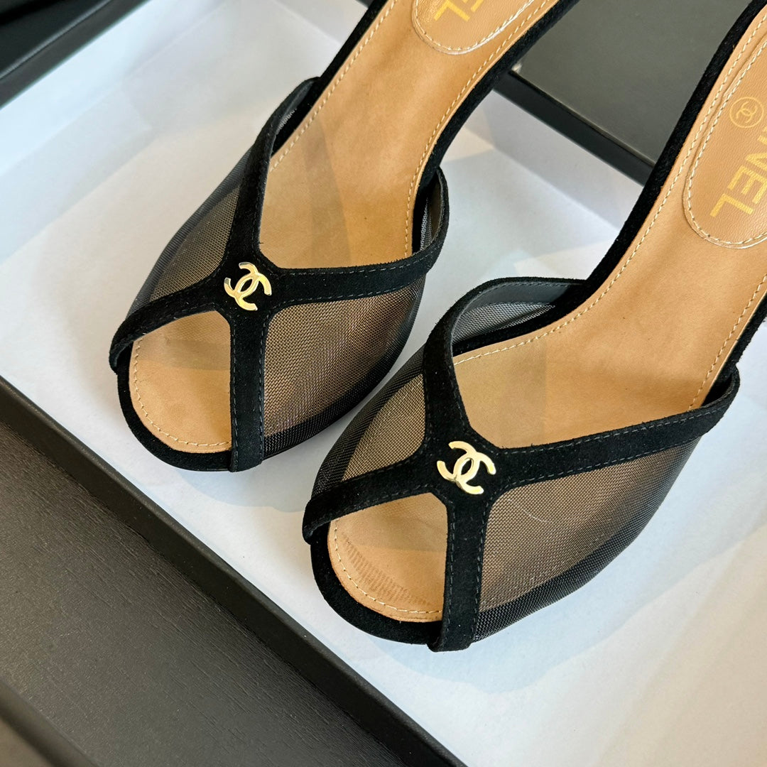 Chanel Double C High Heel Black Lambskin