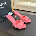 Chanel Little Camellia World Thin High Heels Rose Pink Lambskin