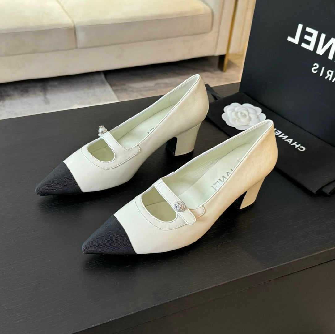 Chanel Double C Women's Shoes Spirit Toe White Lambskin