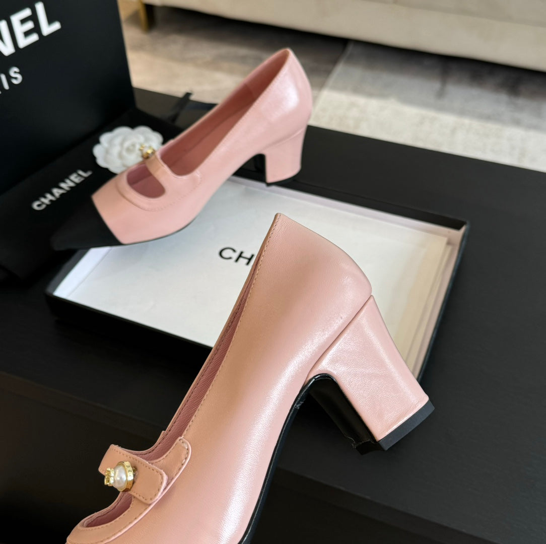Chanel Double C Women's Shoes Spirit Toe Light Pink Lambskin