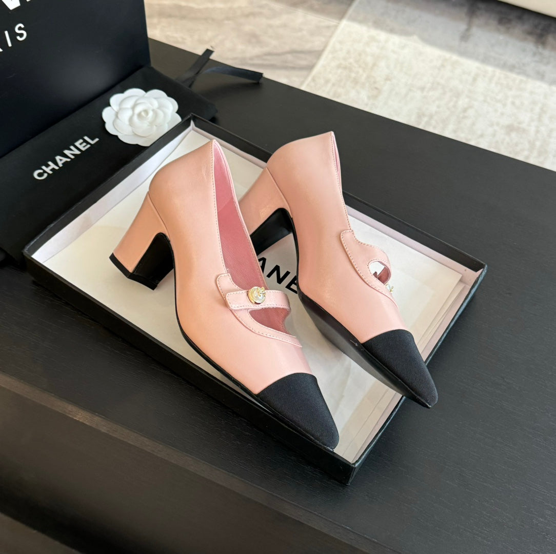 Chanel Double C Women's Shoes Spirit Toe Light Pink Lambskin