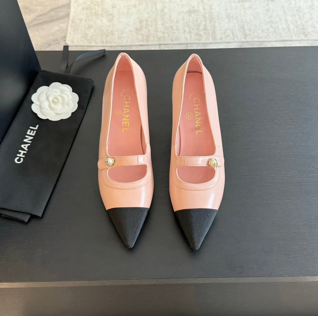Chanel Double C Women's Shoes Spirit Toe Light Pink Lambskin